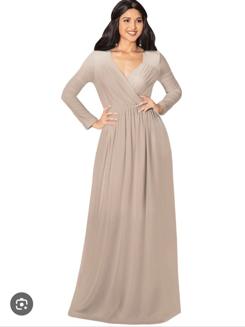 Koh Koh Long Sleeve Evening Taupe Wrap Maxi Dress Size XL